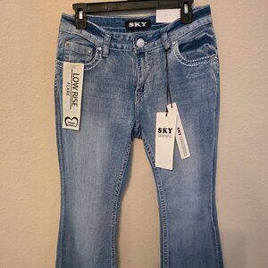 SKY Premium Collection Low Rise, Flare Leg Decorative Jeans, Size 11